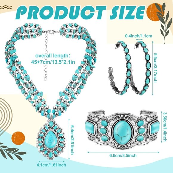 Elegant 3-Piece Turquoise Jewelry Set for Women: Choker, Bracelet & Earrings - Picture 3 of 6